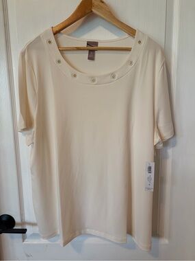 Chicos Cream Short-Sleeve Grommet Scoop Neck Top